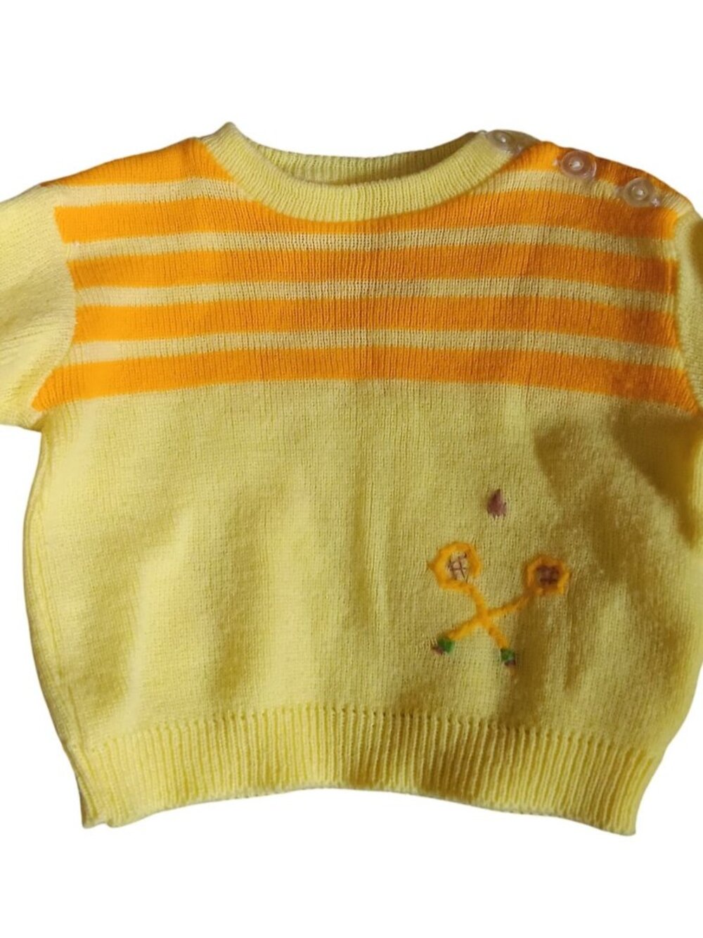 True Vintage Baby Sweater 9M Soft Spun Yellow Orange Striped Knit Japan 1960s